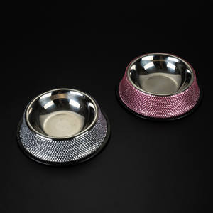 <span class=keywords><strong>Pink</strong></span> Rhinestone <span class=keywords><strong>Cat</strong></span> Bowls Bling Dog <span class=keywords><strong>Bowl</strong></span> Aço inoxidável para animais de estimação Alimentos Pratos De Água Sparkly Luxo Full Rhinestones Dog Bowls - Product Image 3