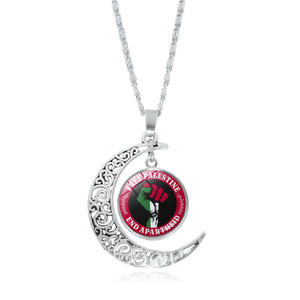 Colgante De Luna hueca de 12 estilos, collar de gemas de tiempo de bandera de Palestina gratis, joyería para mujer - Product Image 5