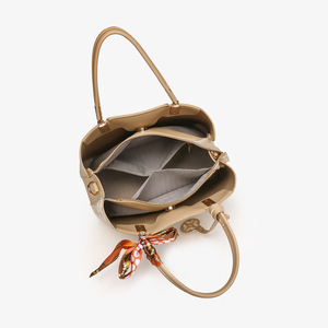 Sac fourre-tout élégant en PU beige portable avec broderie florale jacquard, sac à bandoulière pour femme, fermeture ouverte, logo personnalisé - Product Image 4