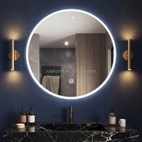 Miroir de salle de bain cosmétique LED intelligent Bluetooth, mural, encastré dans un cadre en verre, 3 températures de couleur, à intensité variable, rétroéclairé, étanche, anti-buée