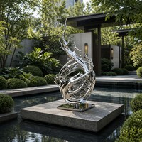 Sculpture abstraite moderne en acier inoxydable Yaxuan, poli miroir, flamme, sculpture métallique personnalisée, grande sculpture extérieure pour entrée de bâtiment
