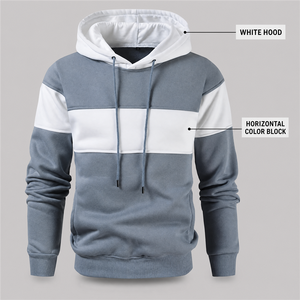 Sudadera con Capucha para Hombre, Diseño de Paneles en Blanco y Azul, Corte Regular, Algodón French Terry, Estilo Casual para Otoño - Product Image 4