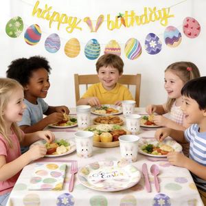 Cartoon Bunny Birthday Plates <strong>Cups</strong> Napkins Tableware Kit Disposable Tableware Wholesale Set - Product Image 3