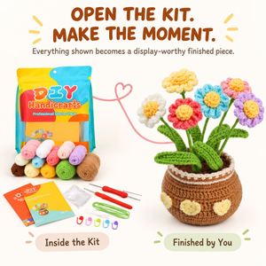 Plante en pot au crochet personnalisée, tulipe, tournesol, rose, fleur artificielle, décoration de bureau à domicile, fournisseur en gros de cadeaux OEM - Product Image 5