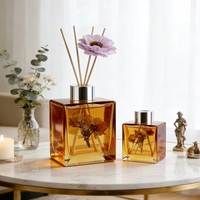 Bouteilles diffuseuses carrées en verre de 100 ml, 200 ml, 300 ml pour huiles essentielles, avec bouchon à vis et marquage à chaud