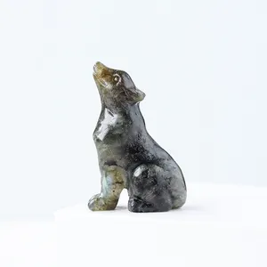 Estatueta de cristal de labradorite 2 ", estatueta artesanal de lobo, pedra preciosa, decoração caseira, presentes, escultura colecionável