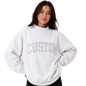 Sweat-shirt à col montant et épaules tombantes, nouveau design, pour femmes, lettres brodées personnalisées, mélange polyester/coton, à porter toute l'année - Product Image 1