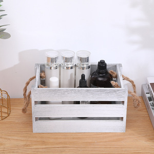 Longneng Wooden Storage Crate Rectangular Antique Style With Rope Handles For Bathroom Organization Decorative <b>Box</b> - Product Image 1