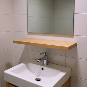 Encimera de Baño de Madera Maciza de 47.2x19.7x0.8-2.4 Pulgadas, Tratada, de Diseño Minimalista para Montaje en Pared - Product Image 2