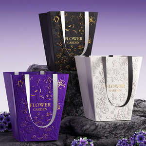Sacchetti di carta a <span class=keywords><strong>fiori</strong></span> trapezoidali con Logo stampato personalizzato all'ingrosso stile <span class=keywords><strong>Boutique</strong></span> Tote Bag Design OEM & ODM - Product Image 2