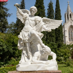 Escultura de San Miguel Arcángel en Mármol Blanco Tallada a Mano, Arte Religioso para <span class=keywords><strong>Iglesia</strong></span> y Jardín por YOUFINE - Product Image 1