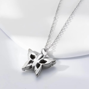 Pendentif urne porte-cendres papillon en acier inoxydable, bijou funéraire - Product Image 5