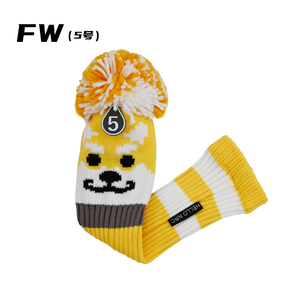 Ensemble de housses de clubs de golf tricotées, motif Shiba Inu jaune, logo personnalisé, pompon, motif écossais - Product Image 4