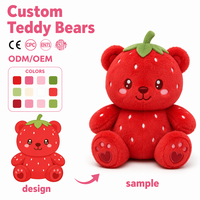 Boneka Beruang Stroberi Kustom Super Lembut Lucu Warna Merah untuk Hadiah Ulang Tahun Anak, Pereda Stres, Bersulam EN71 CE ASTM