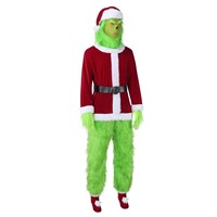 Costume de monstre vert en fourrure pour adulte, inspiré du Père Noël, ensemble en polyester, tenue de cosplay d'Halloween pour homme, vente en gros transfrontalière