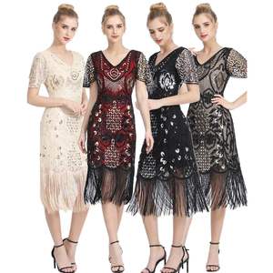 Wholesale Fashionable Delicate Sequin Embroidery <b>Pattern</b> <b>A</b>-<b>Line</b> Knee-Length Crepe Natural Waist Party Prom Evening <b>Dresses</b> - Product Image 1