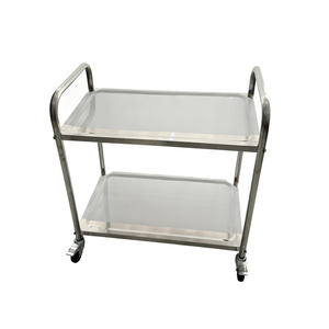 Chariot de service alimentaire commercial en acier inoxydable 304, 2 étages, grande capacité de charge, finition brossée mate, roulettes - Product Image 3