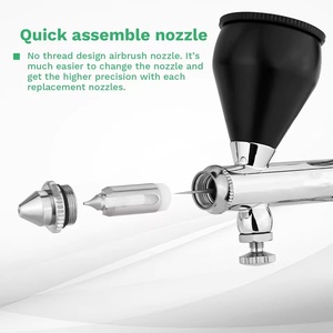 Dual Action Airbrush 9cc 1/3 oz Fluid Cups Quick Remove Air Cap Nozzle Gravity Feed with Accessories - Product Image 3