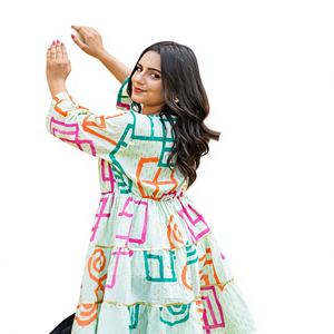 Vestido Corto de Algodón con Estampado Digital para Mujer, Estilo Boho, Vestido Midi de Verano, Ligero, Informal, Hecho a Mano en India, Ecológico y Natural - Product Image 1