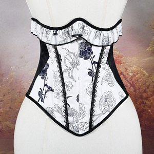 Ceinture amincissante romantique imprimée avec dentelle, 14 baleines et laçage dorsal pour un effet sablier - Product Image 1