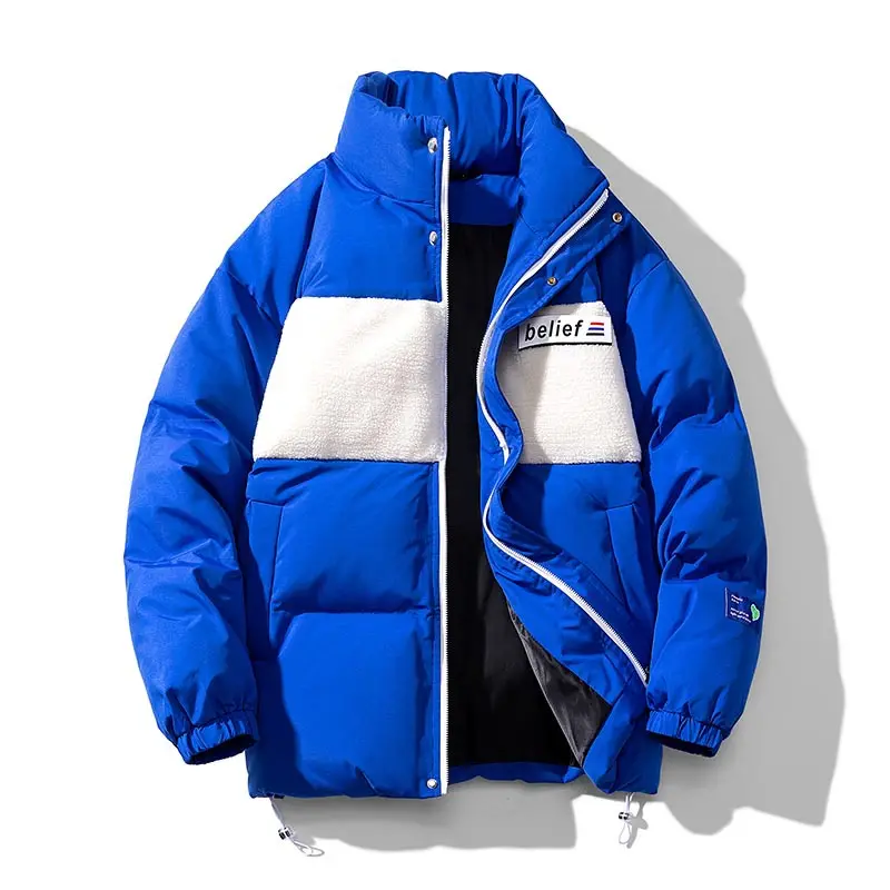 2023 Patchwork coat boys winter jacket utility Stand collar college hip hop bomber jacket Brown puffer jacket men