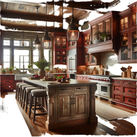 Meuble de cuisine îlot en bois massif style ferme classique, finition bois écologique, prêt pour évier, tiroirs à fermeture douce, conception modulaire