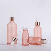 Emballage cosmétique de luxe en verre rose de 5ml 10ml 15ml 20ml 30ml 50ml 100ml flacon compte-gouttes de sérum d'huile essentielle avec dessus en or rose