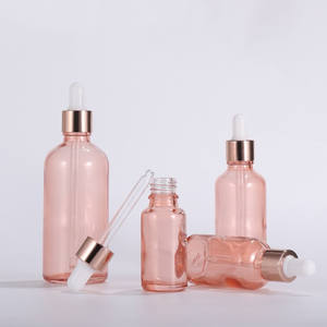 Lujo 5ml 10ml 15ml 20ml 30ml 50ml 100mL Envase cosmético de vidrio Rosa Botella cuentagotas de suero de aceite esencial con tapa de oro rosa - Product Image 2
