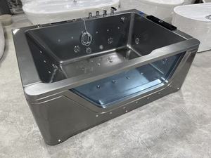 Baignoire de massage à remous en acrylique de luxe de grande capacité pour deux personnes, design moderne avec deux côtés en verre, baignoire SPA d'hydrothérapie intérieure - Product Image 2