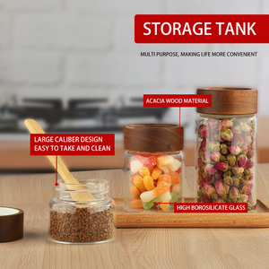 Frasco <span class=keywords><strong>de</strong></span> vidrio <span class=keywords><strong>de</strong></span> acacia, botella sellada libre <span class=keywords><strong>de</strong></span> polvo <span class=keywords><strong>de</strong></span> grado alimenticio, BPA, tarro <span class=keywords><strong>de</strong></span> vidrio <span class=keywords><strong>de</strong></span> borosilicato sin plomo, tarro <span class=keywords><strong>de</strong></span> vidrio certificado por la FDA con tapa <span class=keywords><strong>de</strong></span> madera - Product Image 2