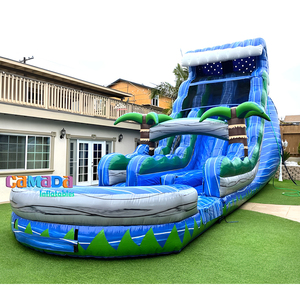 Toboggan aquatique gonflable tropical avec piscine, palmier de 18 pieds, toboggan aquatique en marbre de coco pour cour arrière commerciale - Product Image 3