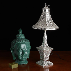 Handcrafted Decorative Table <b>Lamp</b> <b>Silver</b> Finished Metal Accent <b>Lamp</b> for Living Room Bedroom Home Decor Gift - Product Image 4