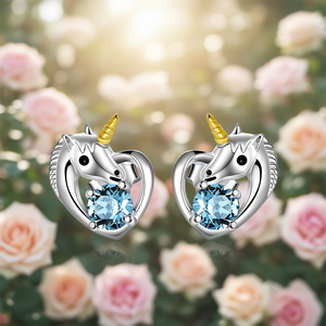 Pendientes de Unicornio E588, Aleación de Zinc Blanca, Zirconia Redonda con Engaste de Garra, Diseño de Animal Adorable, Joyería de Moda para Mujer, Regalo - Product Image 2