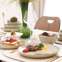 Service de table en grès de qualité supérieure de 20 pièces pour 4 personnes, vaisselle artisanale verte avec élégant rebord doré, style ferme