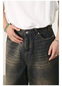 <span class=keywords><strong>Short</strong></span> en <span class=keywords><strong>jean</strong></span> vintage de haute qualité pour <span class=keywords><strong>homme</strong></span>, <span class=keywords><strong>jean</strong></span> baggy à jambes larges, motif uni, style décontracté, anti-rides et écologique - Product Image 5