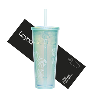 Wholesale Pearlized Green Leaf <b>Plastic</b> <b>Tumbler</b> BPA-Free Reusable Stainless Steel <b>Tumblers</b> with Lids and Straws - Product Image 1