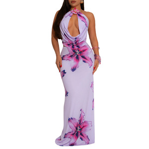 Conjunto de falda larga y top corto sin espalda para mujer, conjunto de 2 piezas con estampado floral para discoteca, playa o fiesta - Product Image 4