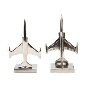 Fermalibri in metallo a forma di aeroplano, accessori decorativi moderni per la casa, la biblioteca o la libreria, finitura argento - Product Image 4