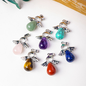 Collier Pendentif Ange en Cristal Naturel en Gros, Pierre Précieuse Goutte d'Eau, Ange Gardien pour la Protection Spirituelle et l'<span class=keywords><strong>Amour</strong></span> - Product Image 2