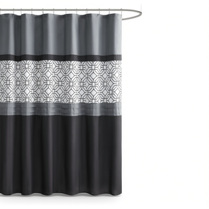 Cortina de Ducha Moderna de Tela con Impresión Digital, Diseño Minimalista, Patrón Negro y Gris, Decoración para Baño - Product Image 1