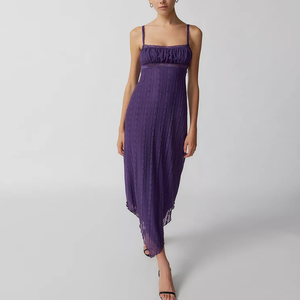 New Design Women Strap Long <strong>Dress</strong> Slim-fit Lettuce Edging Sleeveless Long <strong>Dress</strong> Lace <strong>Hanky</strong> <strong>Hem</strong> Midi <strong>Dress</strong> - Product Image 3