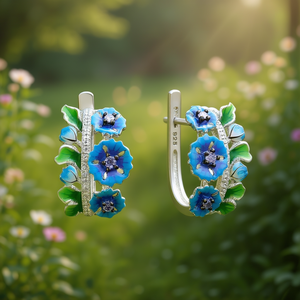 Pendientes de Aro de Plata 925 Lily & Rose con Diseño de Flor Azul y Cristales de Estrás, Joyería Romántica para Uso Diario de Mujer - Product Image 2