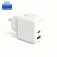 Chargeur GaN 45W A+C OEM d'usine, certification SAA, prise AU, charge rapide PD, adaptateur de voyage portable pour iPhone Samsung