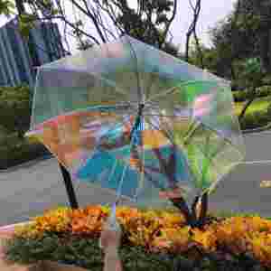 Luxury Transparent Laser Dazzle Color Straight Umbrella Semi-Automatic Opening Stretch Feature Party Use Customized Color 98cm 8