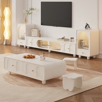 Ensemble de meubles TV et table basse en bois massif moderne pour salon et chambre, design de rangement de luxe blanc crème