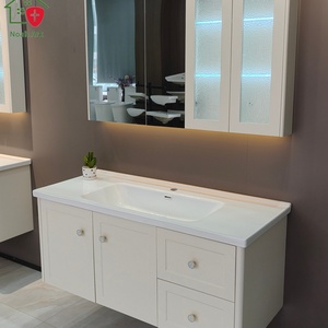 Modern Luxury White Lacquer MDF Bathroom Vanity Unit Smart Mirror Ceramic Basin Transparent Glass Display Cabinet Wall-Mounted - Product Image 3