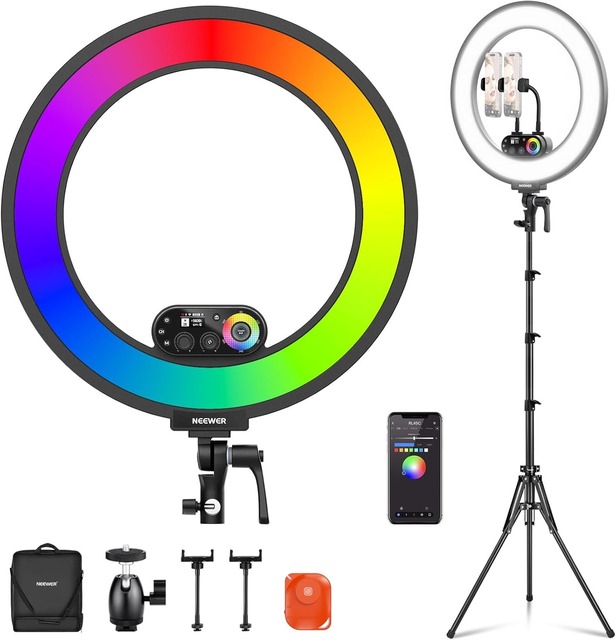 NEEWER RL45C 18-inch Edge-Lit 45W RGB LED Ring Light with Phone Tripod Remote