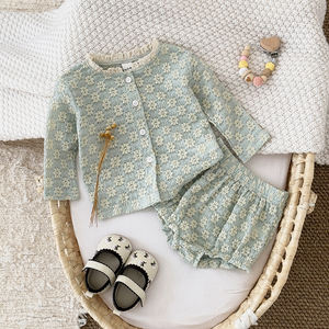 Koreanische Art Kinder kleidung Sommer Baby Girl Mode Stickerei Kleine Blume Oberarm Cardigan Shorts Set - Product Image 4