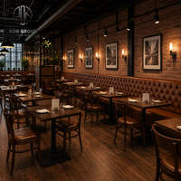 Juego de Muebles Personalizados para Restaurante Ron Group, Asientos de Cuero con Botones, Mesa Cuadrada y Silla con Estructura de Madera