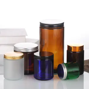 4oz 8oz matte black/Green/Clear/Amber customer label empty glass candle jars with metal lids